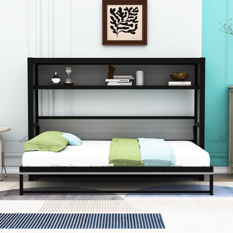 Lit escamotable avec tablettes et pliable Murphy, gris