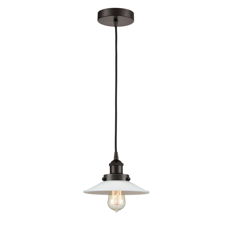 Luminaire suspendu conique à 1 lumière Cahaba, Blanc mat, Bronze huilé
