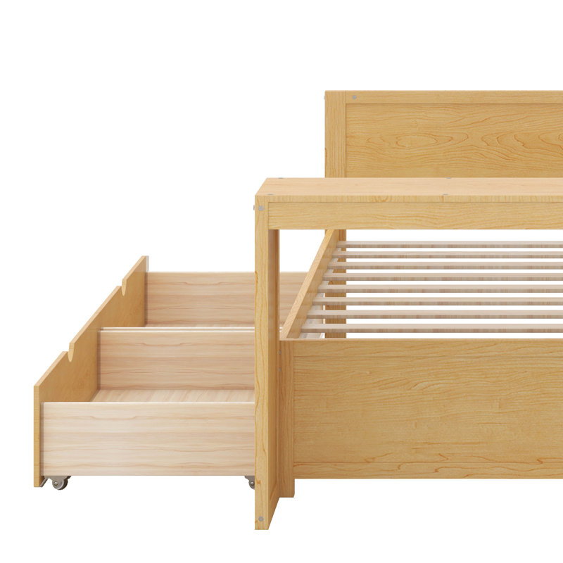 Tiaisha Full Size Multi-functional Bed with Two Storage Drawers and Study Desk, Natural