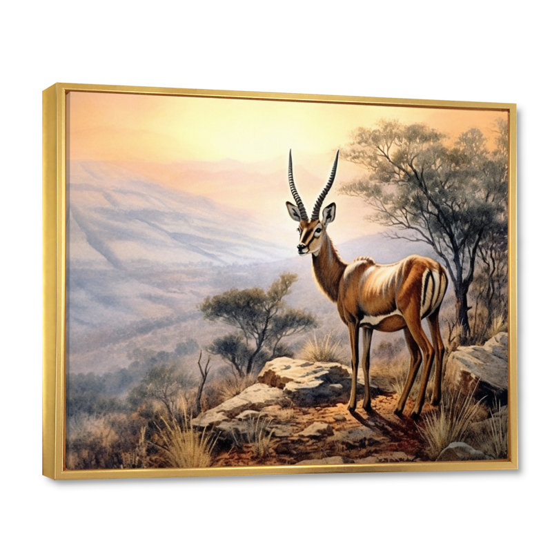 «Graceful Antelope III», reproduction sur toile, Cadre flottant doré, H 30 po x l 40 po x P 1,5 po