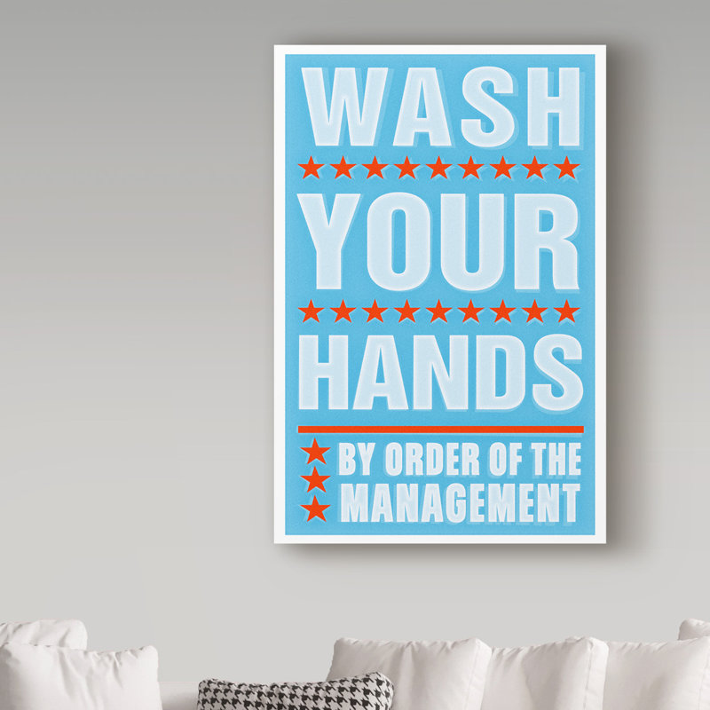 «Wash Your Hands» par Kaior, art textuel sur toile tendue, H 47 po x l 30 po x P 2 po