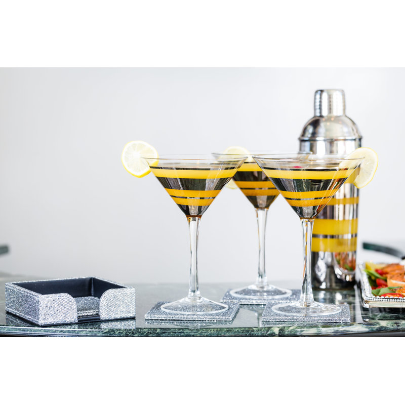 Square 1 Piece Coaster Set With Holder, Black