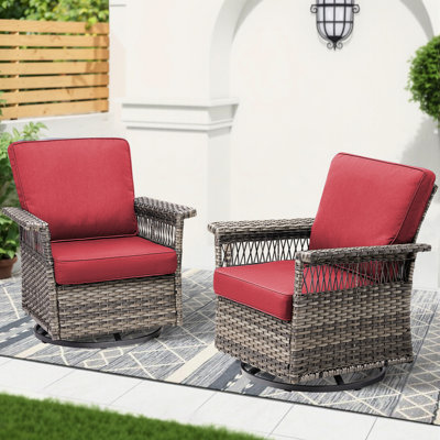 Ensemble de chaises berçantes pivotantes 2 pièces, gris / rouge, accoudoirs de 5 pouces, coussin épais - résistant aux intempéries, pivotant sur 360 °, dossier haut, sièges profonds, fauteuils faciles à recouvrir, chaises berçantes, pivotantes et ergonomiques