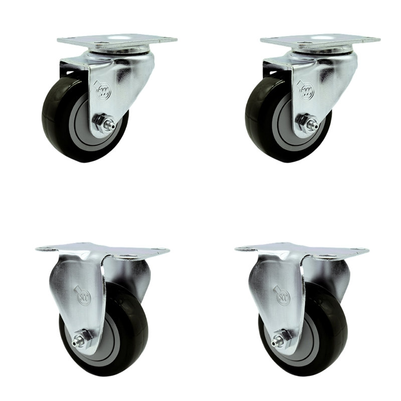 4 Piece Polyurethane Caster Set, Black