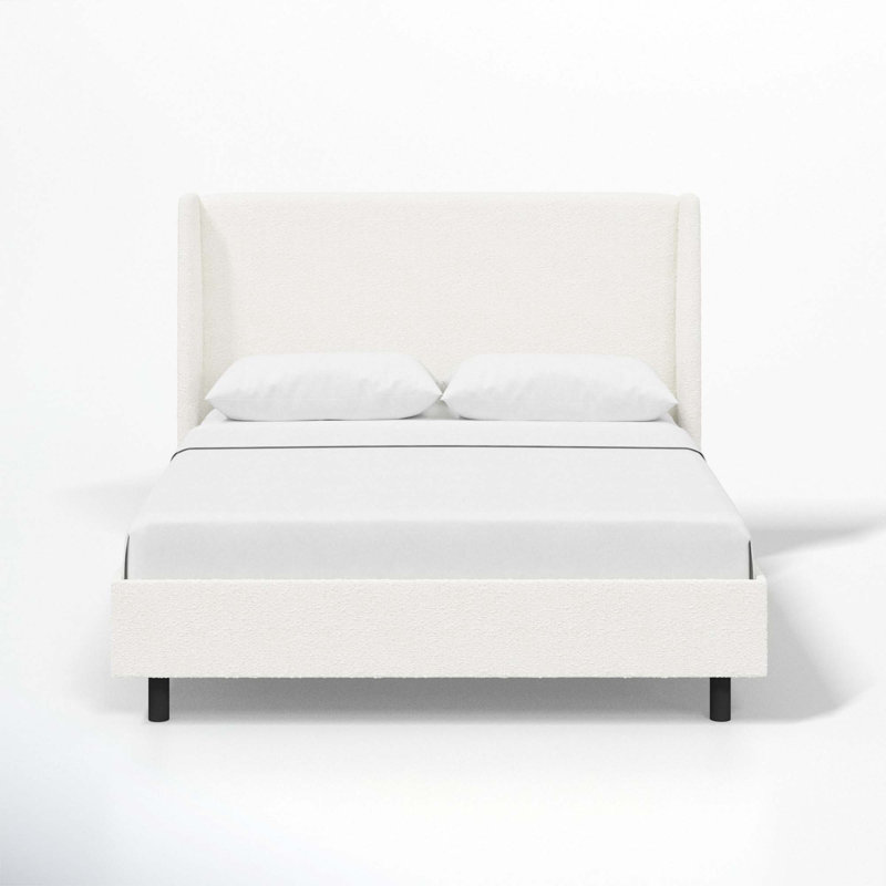 Tilly Upholstered Low Profile Platform Bed, King, Classic Snow Boucle