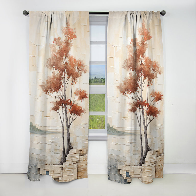 Minimalisme beige séquoia arbre - rideau séquoia arbre - velours occultant floral rideau - 1 panneaux, L 52 po x L 63 po