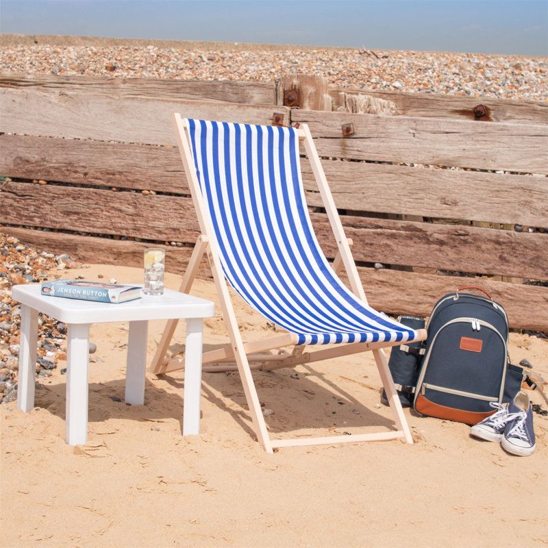 Folding Deck Chair, Blue/White