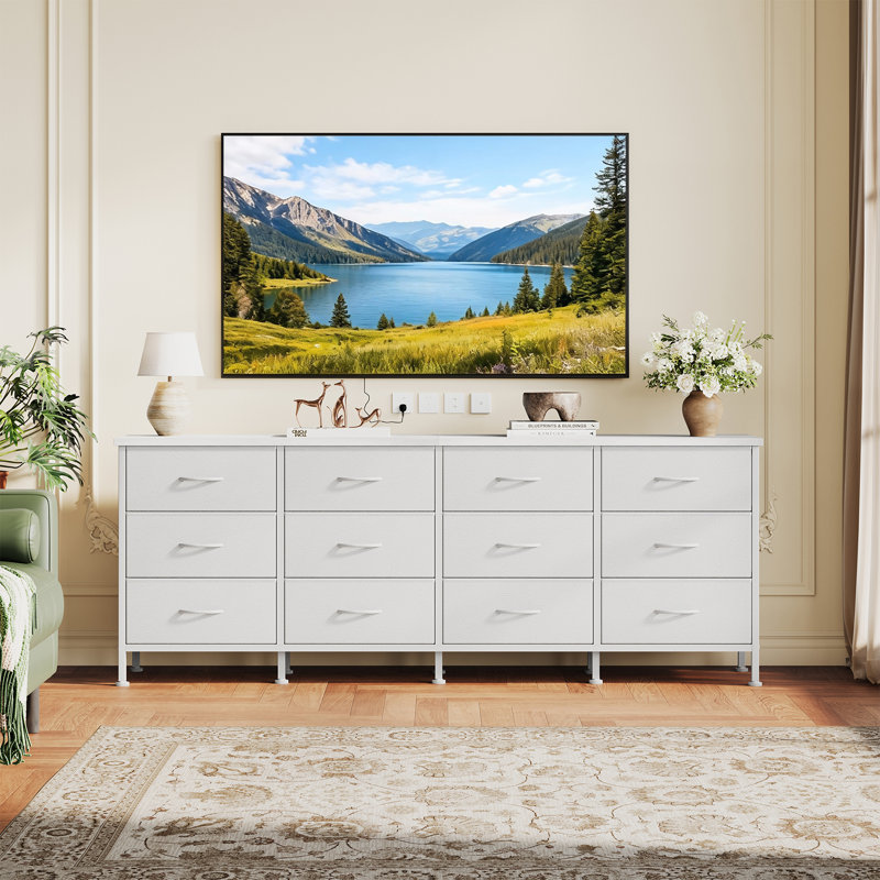 12-Drawer Dresser Chest of Drawers, Large Storage Dresser Cabinet/ TV Stand for 65-80" TV, White
