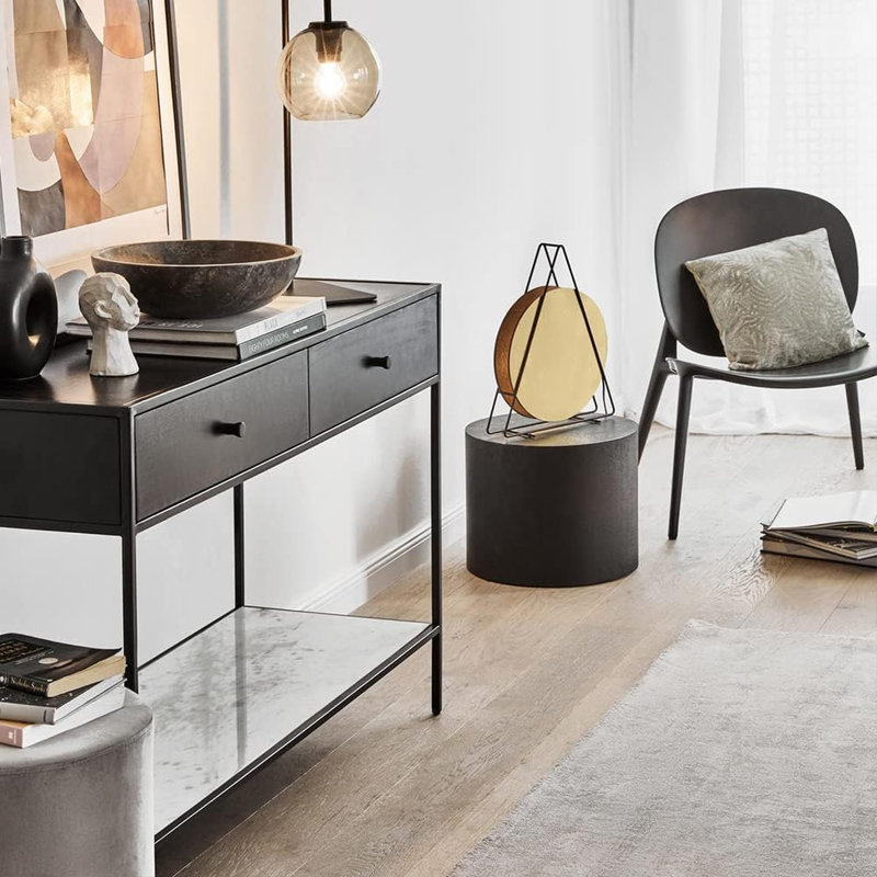 Solid Wood Top End Table, Black