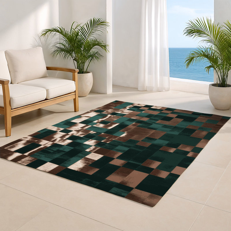 Tapis d'intérieur et d'extérieur à carreaux vert, Rectangulaire 2 pi x 3 pi