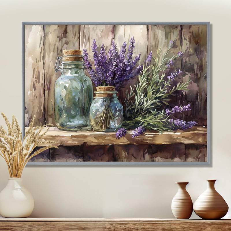 Lavande et bouquet de romarin IV - lavande, art mural, H 12 po x l 20 po, Cadre flottant, Argent argent