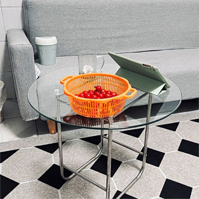 Plateau de table rond en verre trempé - surface transparente de 18,11 po avec bord poli, design transparent polyvalent pour la salle à manger et la présentation