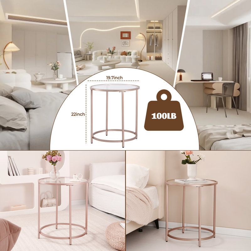 Table d'appoint ronde en verre, Or rose