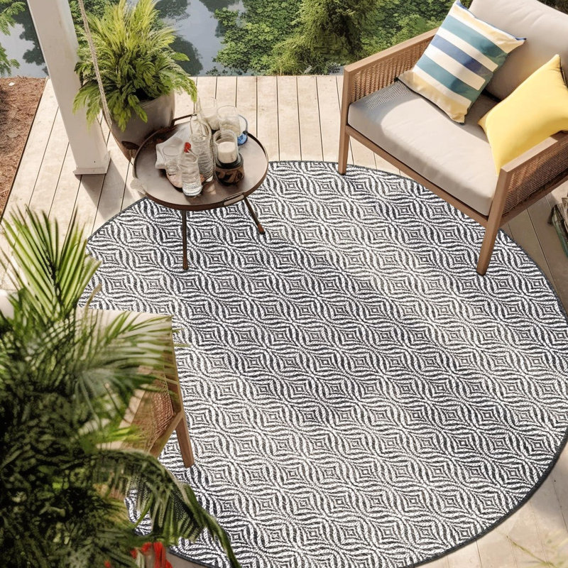 Tapis gris anthracite / ivoire Alishba, Rond 6 pi 1 po