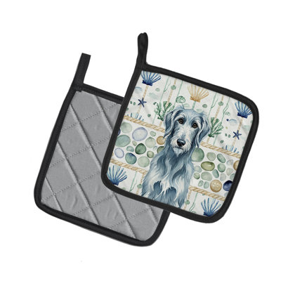Scottish Deerhound Coastal Sea Glass Pair of Pot Holders