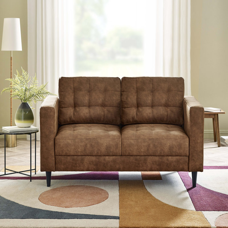 Jodi Faux Leather 3 Seater Sofa - Upholstered Modern Retro Stylish & Contemporary, Tan, 2 Seater