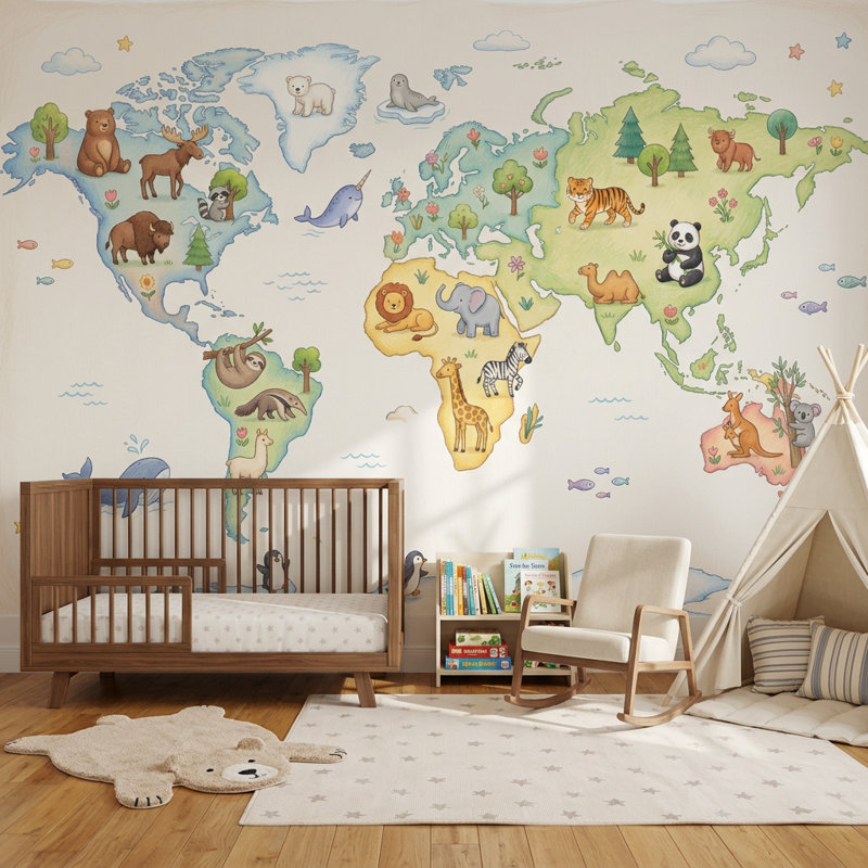 Papier peint carte du monde avec papier peint texturé pour enfants, 200 po x 120 po, Non tissé