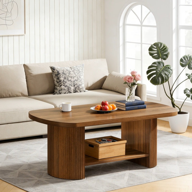 Table basse 45 po, table de bout moderne ovale à 2 niveaux avec rangement