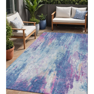 Tapis d'extérieur lavable abstrait bleu et bleu ciel 5 pi x 8 pi