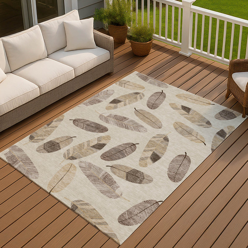 Machine Washable Indoor/Outdoor Chantille ACN2649 Botanical Rug, 8' x 10', Beige
