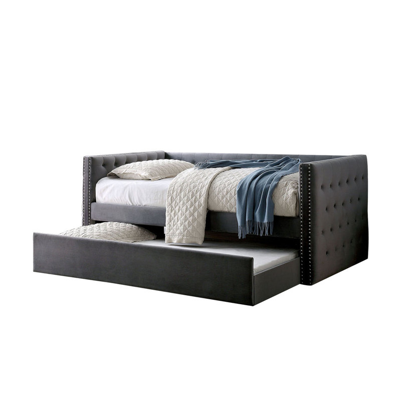 Lit de jour rembourré en flanelle avec couchette en gris