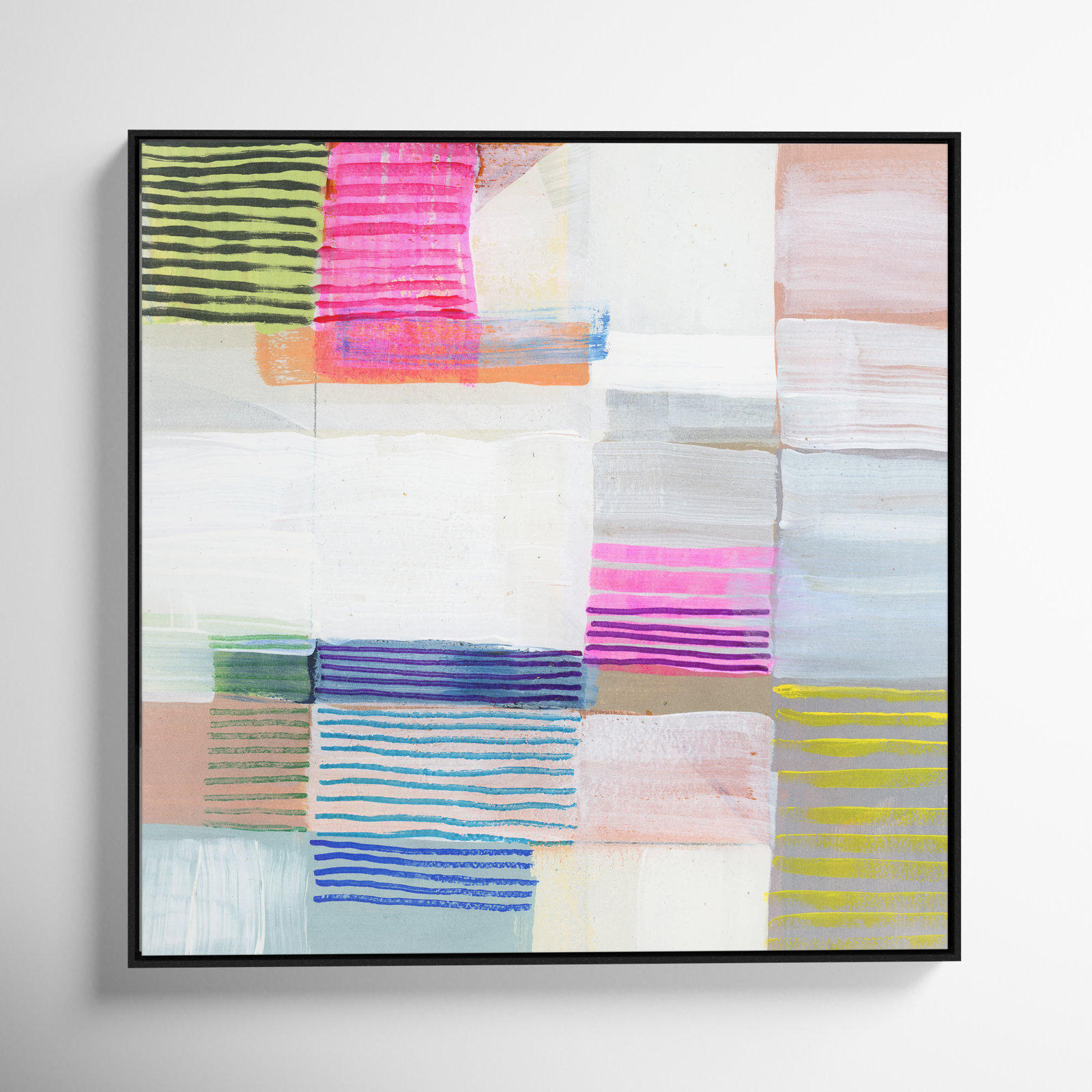 Bright Net I by Cartissi - Floater Frame Painting on Canvas, 37.5" H x 37.5" W x 2" D, Espresso Framed