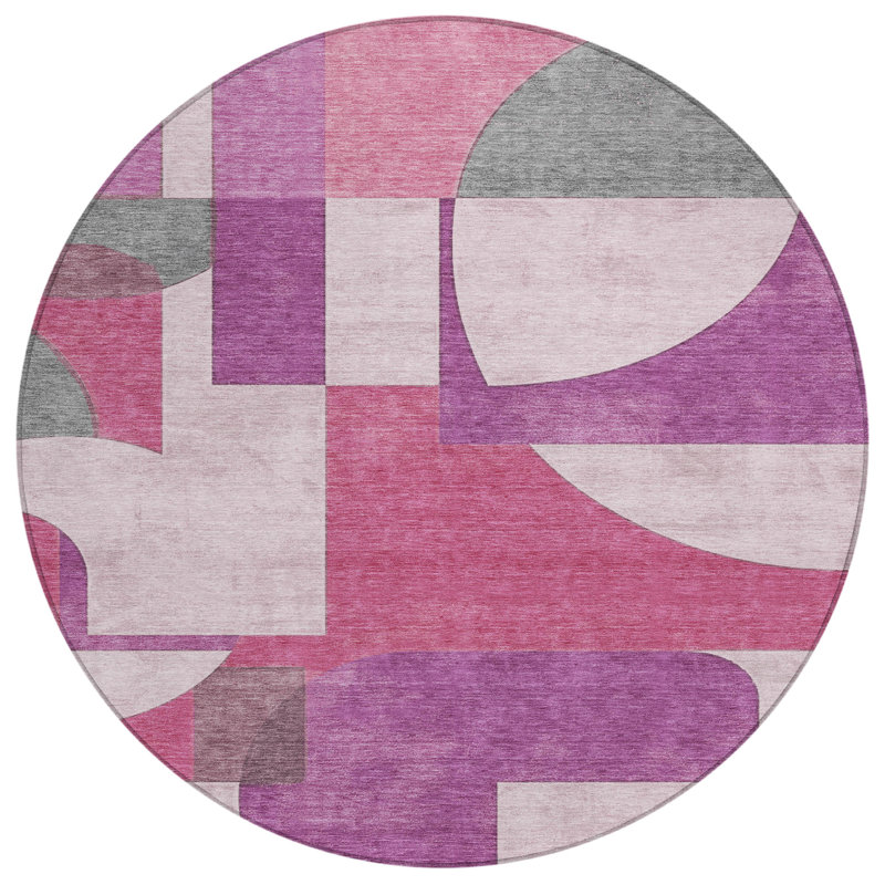Tapis rosé intérieur / extérieur lavable à la machine Cinead ACN1692, Rond 8 pi