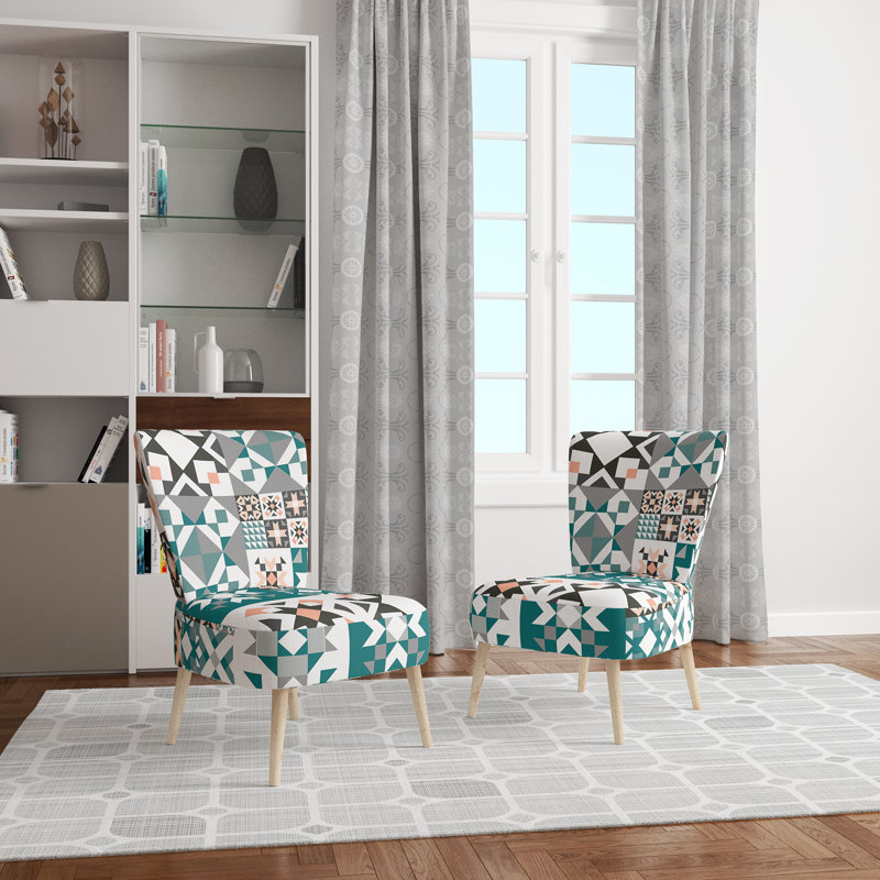 Multicolor Square Patchwork - Upholstered Patterned Accent Side Chair
