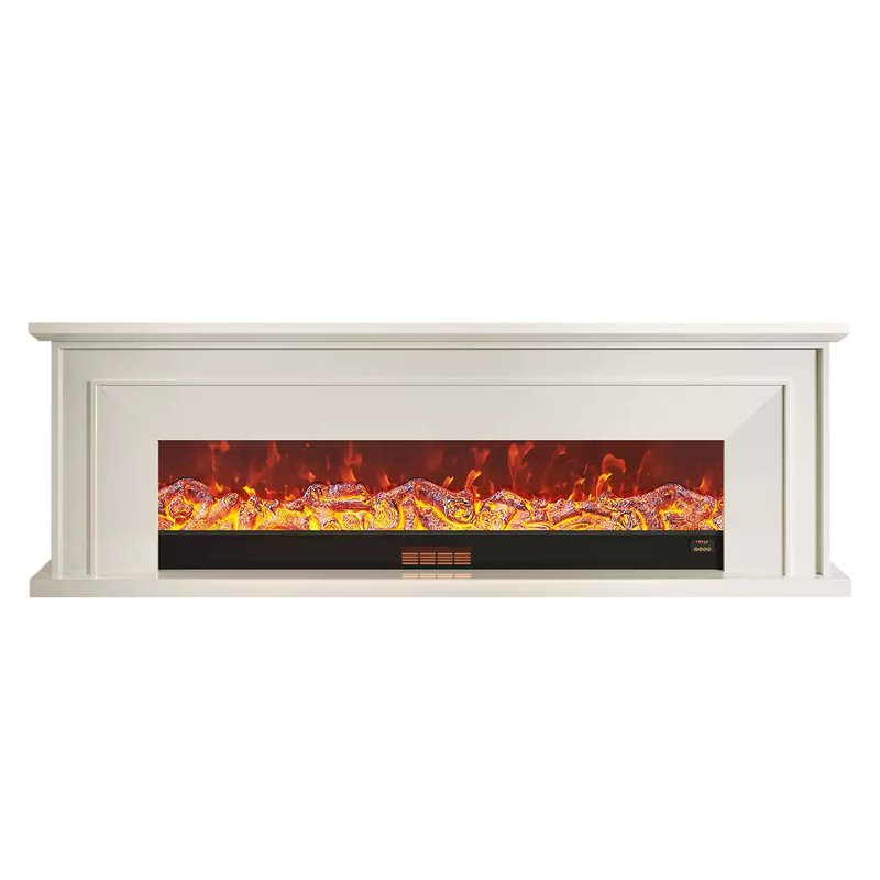 Foyer blanc en bois massif avec meuble télé
