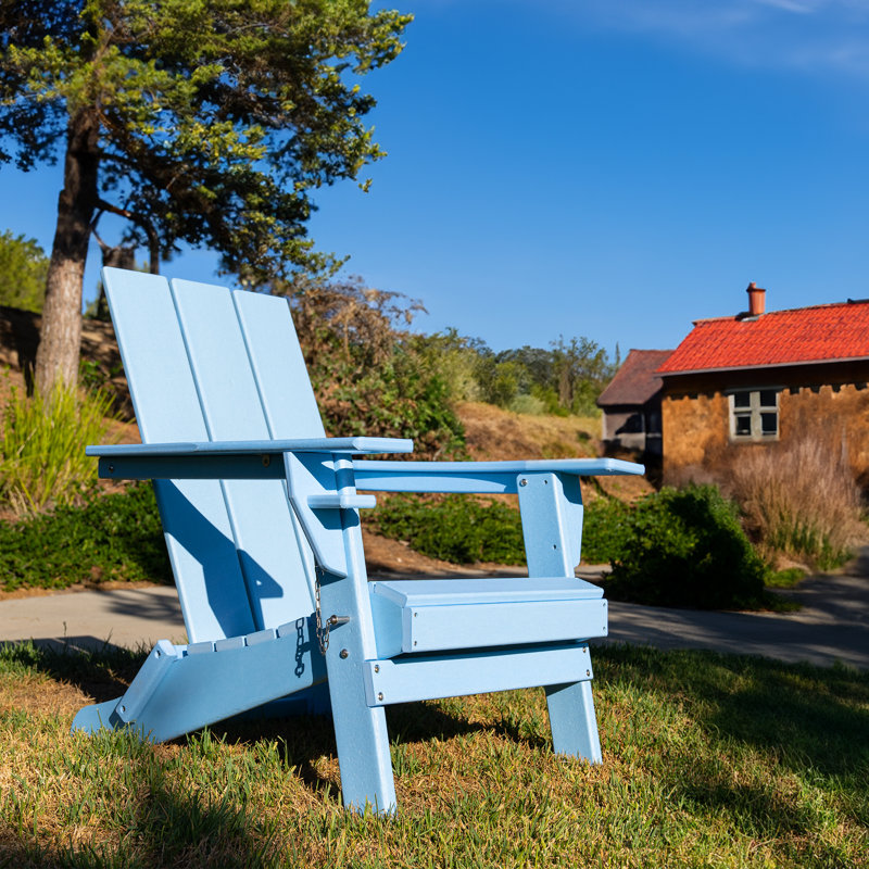 HDPE Modern Folding Adirondack Chair, Ultra Durable Weather Resistant Design, Easy Folding With No Pins Needed, 300 Lb Capacity, Aqua Blue