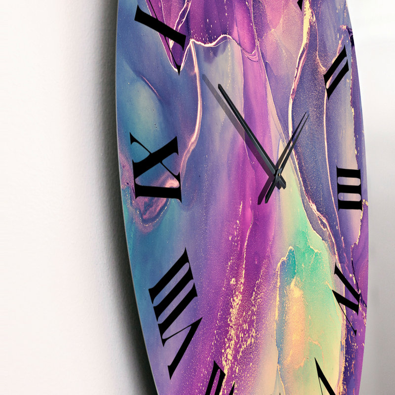 Fuchia liquide mauve et bleu Art VI - Horloge murale moderne, Surdimensionné