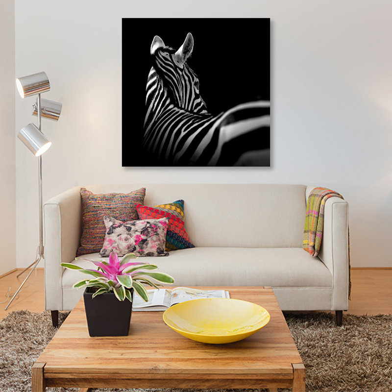 « zèbre i », reproduction de photo sur toile, H 18 po x l 18 po x P 1,5 po, Pas de tapis, Toile tendue