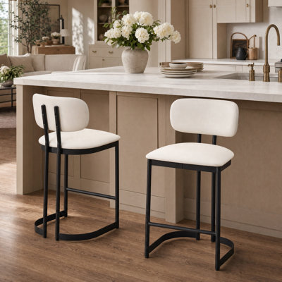Modern Upholstered 25.6" Counter Height Kitchen Stool With Metal Sled Base & Faux Leather