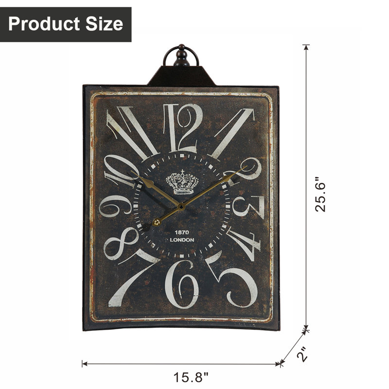 Grande horloge murale rectangulaire noire rétro