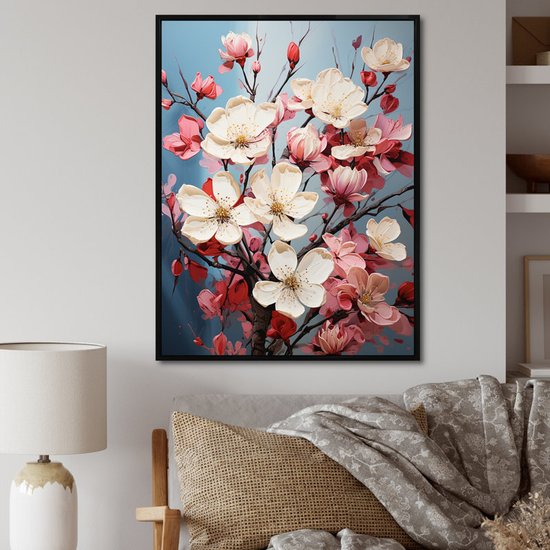 Dogwood Blossoms Bouquet - impressions sur toile de cornouiller, Cadre flottant noir, H 32 po x l 24 po
