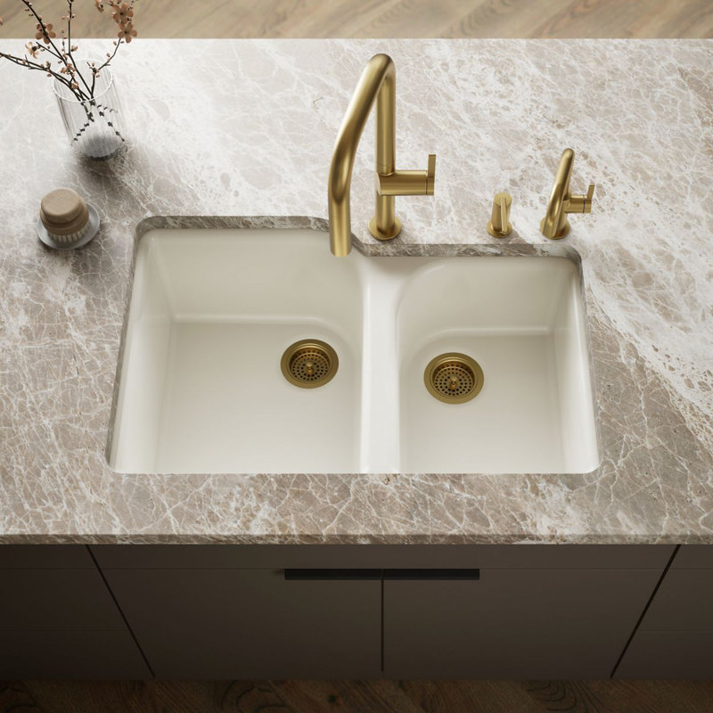 Executive Chef 33" L x 22" W Undermount Kitchen Sink with 4 Oversize Faucet Holes, Biscuit