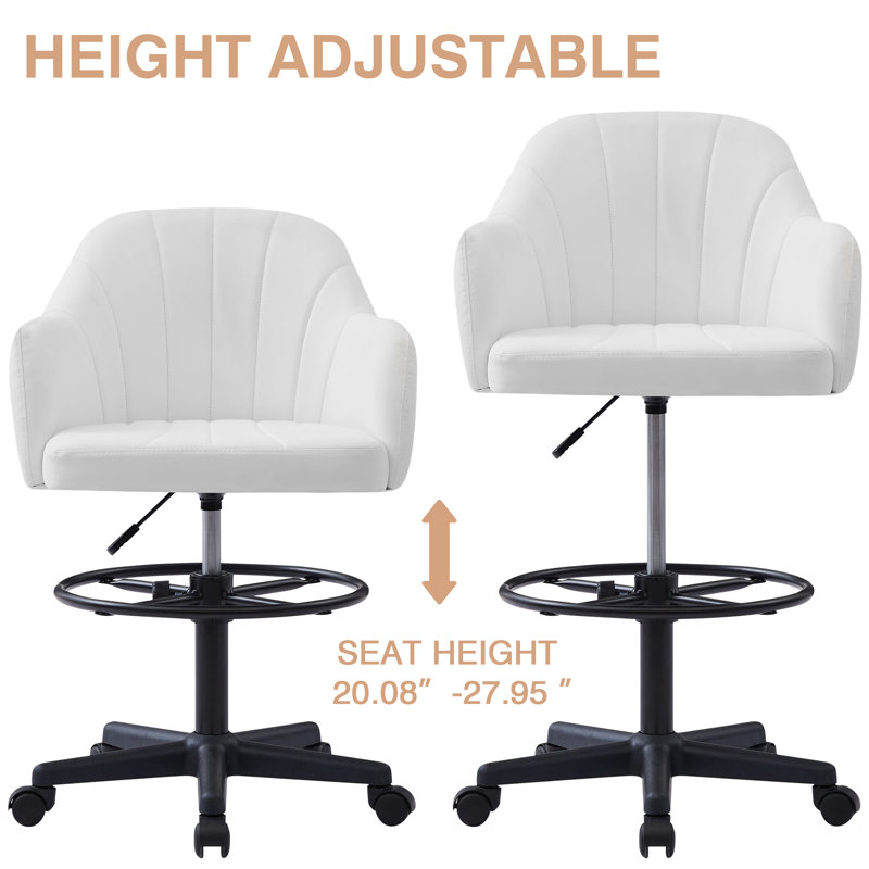White Ergonomic Office Chair with PU Leather, Adjustable Swivel Desk Chair, Comfortable Computer Task Chair with Lumbar Support for Home Office or Study