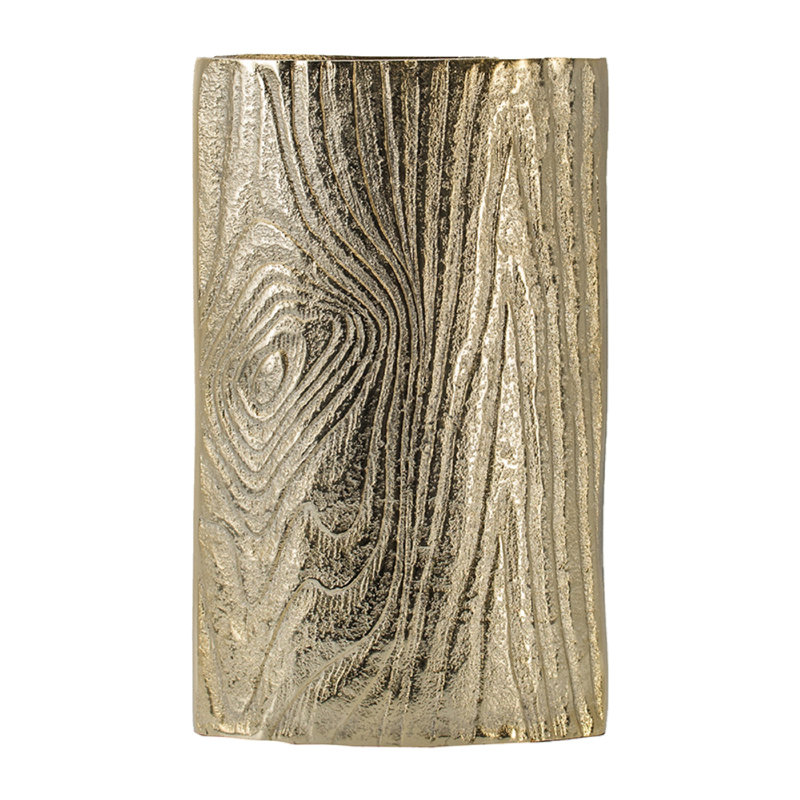 Titus Decorative Eye Vase, Sculpted Linear Wood Grain Gold Aluminum 10 Inch