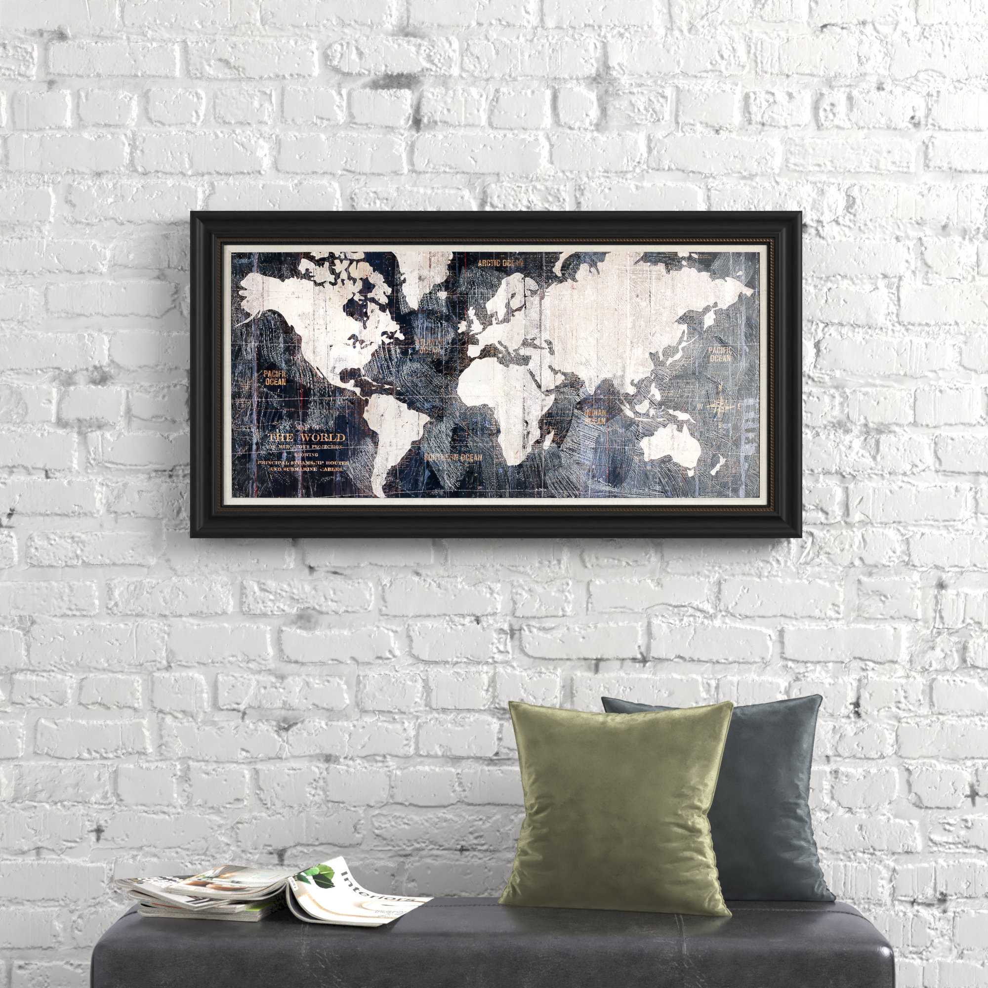 Steelside™ Old World Map Blue - Picture Frame Print on Canvas