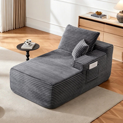 Méridienne droite de 37,5 pouces avec velours gris moelleux, sans porte-gobelet, assortie flexible, principalement pour le salon.