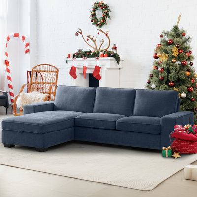 Mahwah 98'' Chenille Square Arm Sofa L-Shape Convertible Sectional Couches Sofas with Storage Chaise
