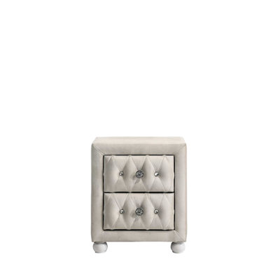 Beige Fabric Nightstand With 2 Wood And Foam Drawers, Side Metal Glide 3/4 Extension, Stop Design, 17.25In Width, Depth, Height, 80Lbs Load Capacity Storage Material, Drawer , Extension Stop, Weight