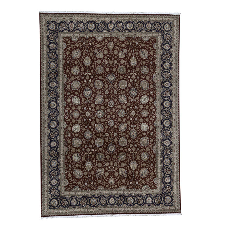Tapis vin et bleu marine de haute qualité noué à la main