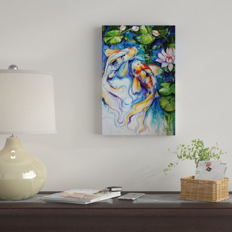«Koi Koi and Lily», reproduction de peinture à l'aquarelle sur toile, H 18 po x l 12 po x P 1,5 po