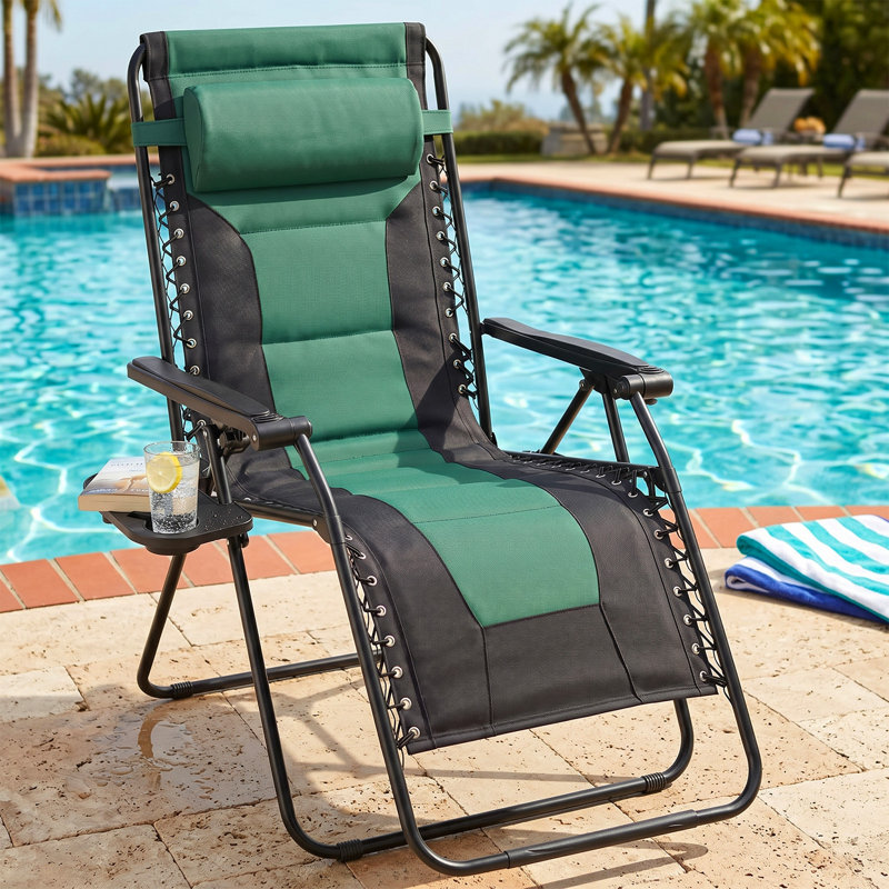 Très grand fauteuil de jardin inclinable zéro gravité avec porte-gobelet (peut supporter jusqu'à 400 lb), Noir