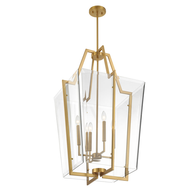 Warm Brass 4-Light Pendant with Clear Beveled Glass Shade
