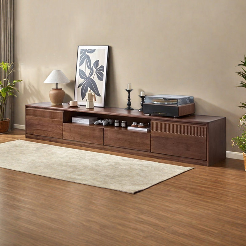 Walnut TV Stand with Closed Base, 15.75"H x 82.67"L x 15.75"W
