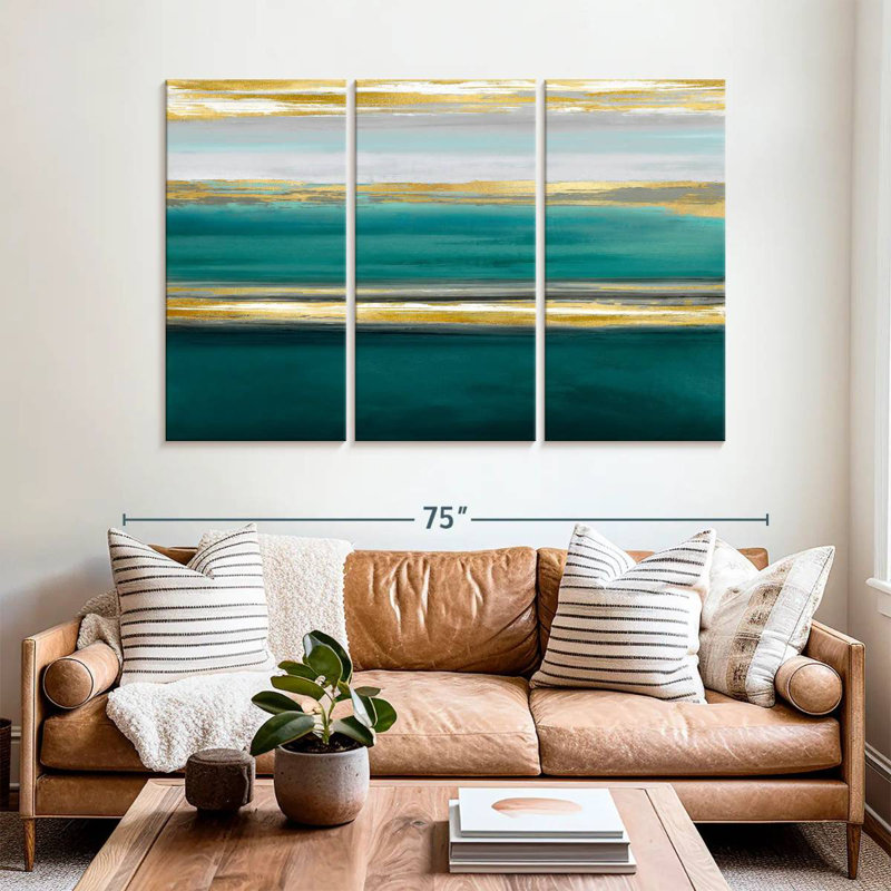 Avery Parallel Lines On Teal, 42" H x 65" W