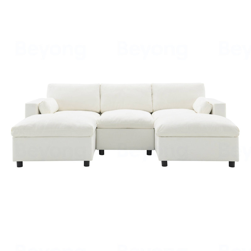 Modular Sectional Sofa with Storage Pockets, 5 Seat U Shaped Couch Set, Free Combination, Modern Cloud Sofa with 2 Movable Ottoman for Living Room, Apartment