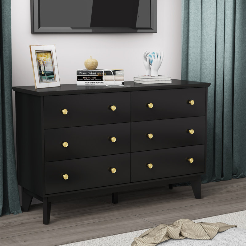 Commode 6 tiroirs l 47,25 po, Noir